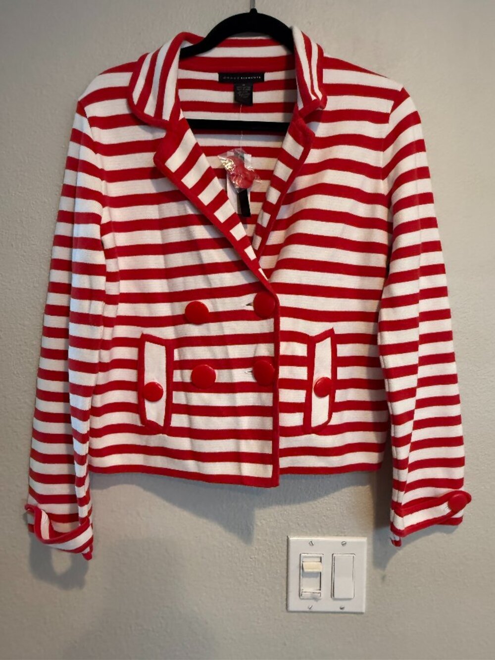 Grace Elements Red and White Striped Nautical Blazer NWT Medium